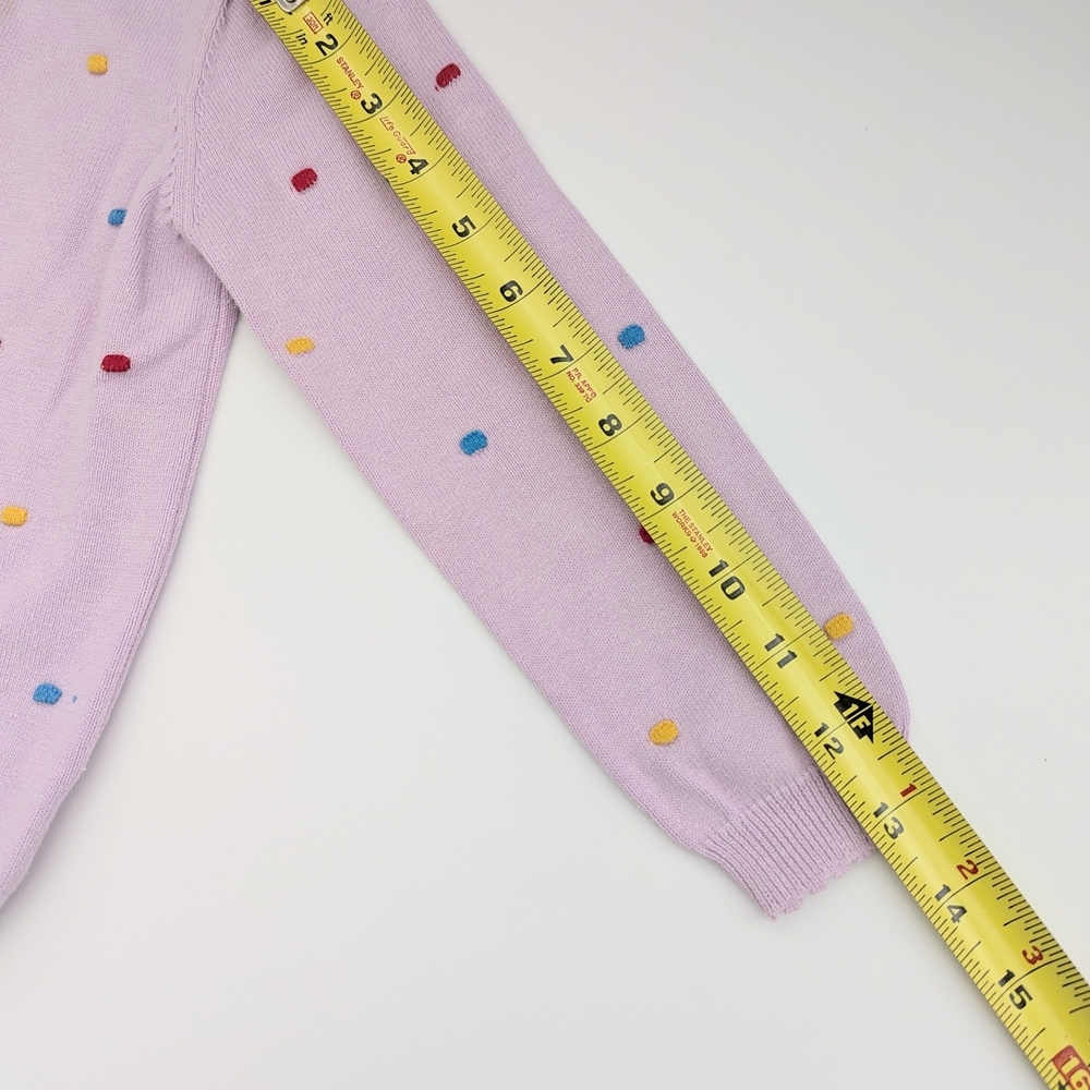 Girls Pastel Mauve Cardigan Sweater w/Colorful Raised Squares And Scalloped Hems - Picture 12 of 16